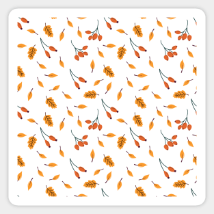 Pattern with autumn elements: falling leaves and berries. Sticker